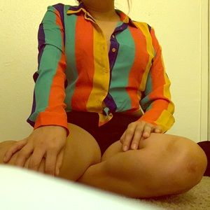 Rainbow crop top button down long sleeve